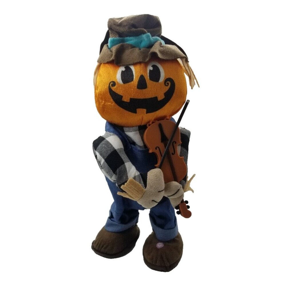 Gemmy Pumpkin Fiddler Dancing Halloween Scarecrow Devil Went Down Georgia